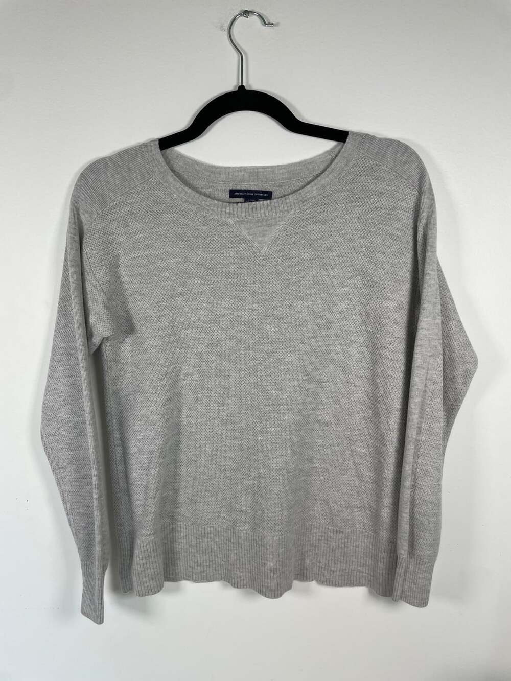 American Eagle Light Gray Textured Knit Pullover Sweater Sz S